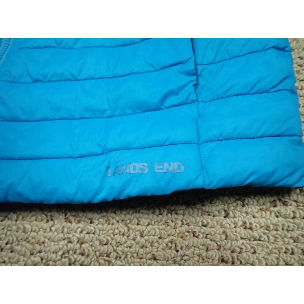 Lands End Puffer Jacket Girls XL 18-20 Blue Excellent Primaloft Hooded Outerwear
